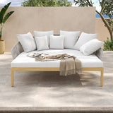 Modern Style Rattan Outdoor Daybed with Cushion Pillow in White White & Gray