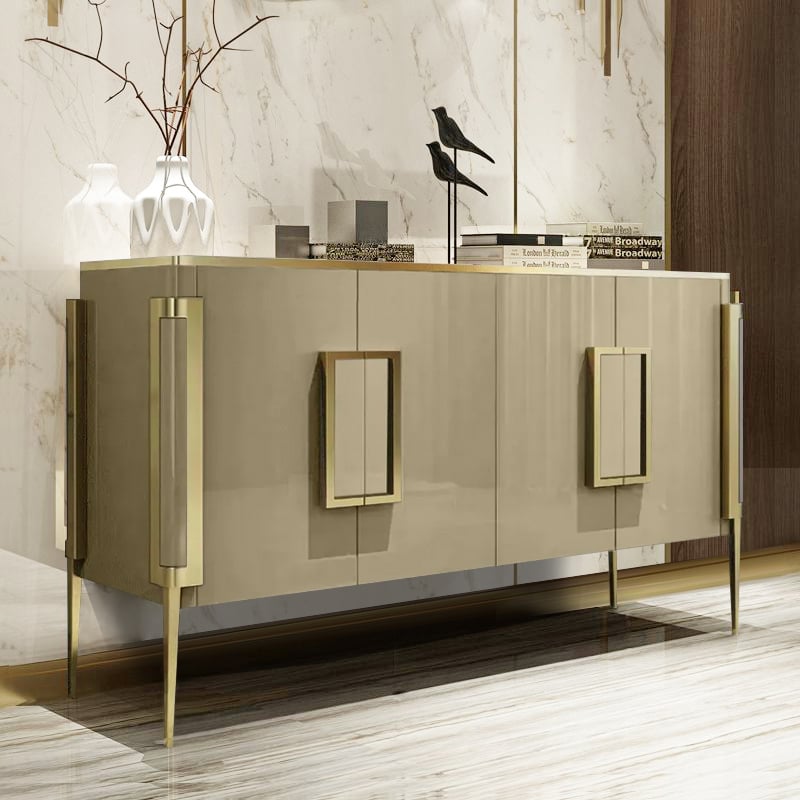 Vectic Modern Gold Sideboard Buffet Tempered Glass Top with 4 Doors & 4 Shelves Gold