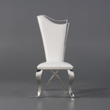 Modern Upholstered Dining Chairs Set of 2 High Back Side Chair Stainless Steel Legs White & Silver