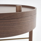 Modern Round Wood Rotating Tray Coffee Table with Storage & Metal Legs Walnut