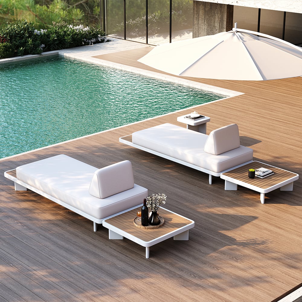 5 Pieces Modern L Shape Outdoor Sectional Sofa Set with Coffee Table in White & Brown White & Brown