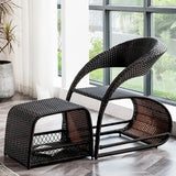 Outdoor PE Rattan Recliner Chair with Ottoman & Storage 2-Piece Set in Coffee Coffee