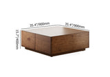 Japandi Square Coffee Table with 4 Drawers Storage & Wooden Pedestal Distressed
