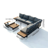 4 Pieces Modern L Shape Outdoor Sectional Sofa Set with Wood Coffee Table Gray