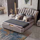 Modern Upholstered Tufted Bed with Wingback Headboard Light Gray