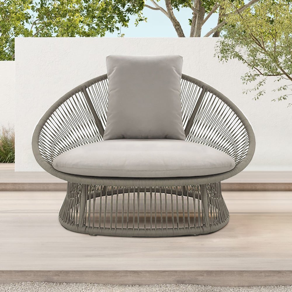 Patio Rattan Barrel Chair with White Cushion Pillow White