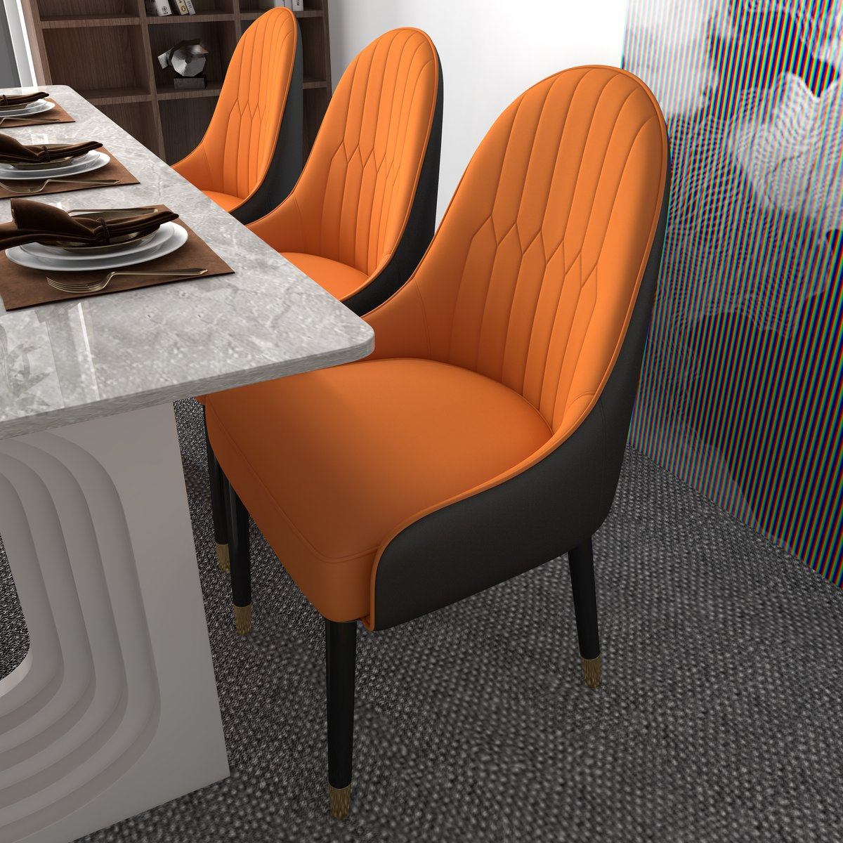 Modern PU Leather (Set of 2) Dining Chairs with Metal Legs Orange & Black