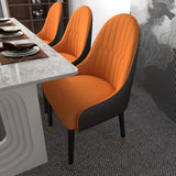 Modern PU Leather (Set of 2) Dining Chairs with Metal Legs Orange & Black