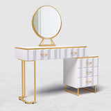 Modern White Extendable Makeup Vanity 5 Drawers Dressing Table Set with Stool and Mirror White