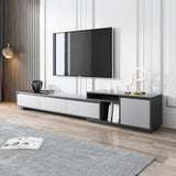 Modern Black Wood Retracted & Extendable TV Stand with 3-Drawer Dark Gray & Light Gray