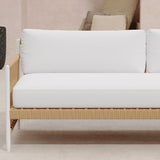 Ropipe Woven Rope Outdoor Sofa 3-Seater Sofa with White Polyester Pillow Cushion White;Khaki