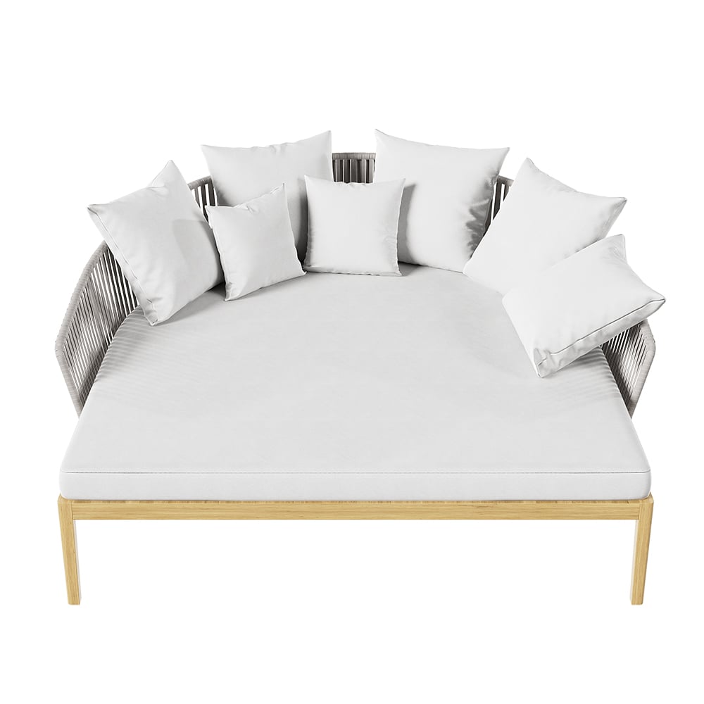 Modern Style Rattan Outdoor Daybed with Cushion Pillow in White White & Gray