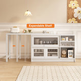 Storage Sideboard Cabinet Extendable Wood Buffet Foldable Dining Table White