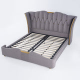 Modern Upholstered Tufted Bed with Wingback Headboard Light Gray