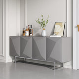 Modern Buffet Sideboard Kitchen Cabinet with 4 Doors Adjustable Shelves Gray