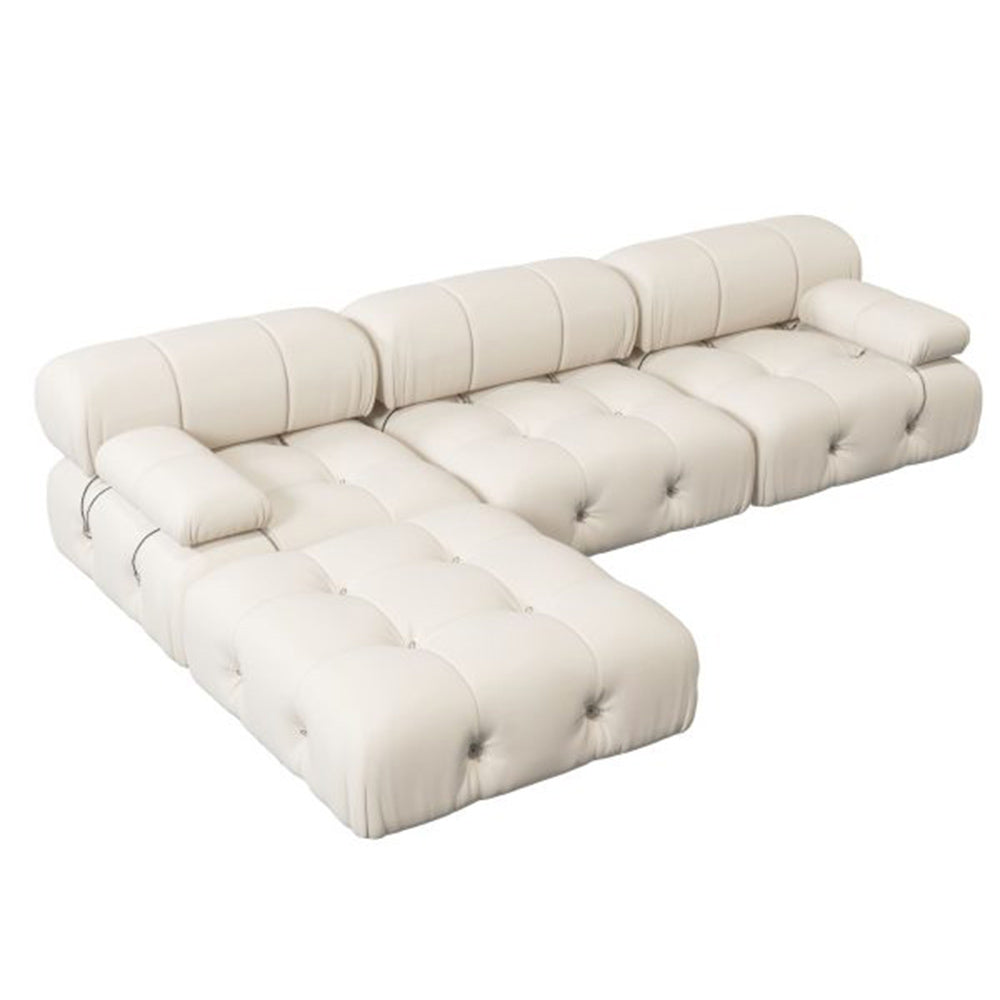 L-Shaped Sofa With Rolled Pillow Top Arm Beige