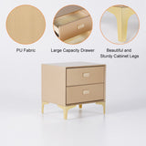 Modern Nightstand 2-Drawer Bedside Table in Gold Finish Champagne