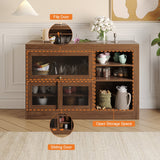 Storage Sideboard Cabinet Extendable Wood Buffet Foldable Dining Table Walnut