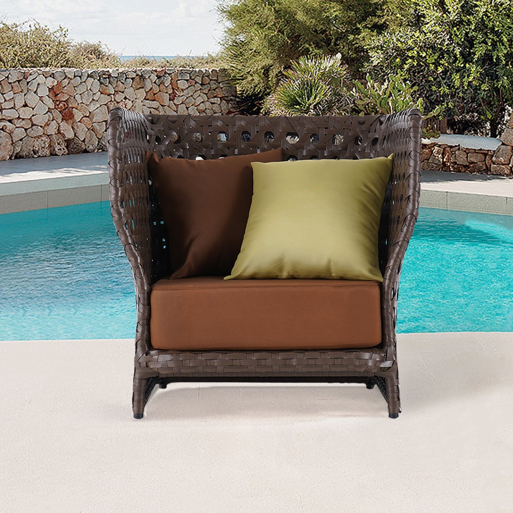 All-Weather Patio Club Chair Rattan Outdoor Club Chair with Cushion & Pillow Brown