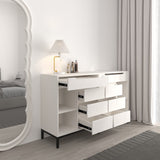 8 Drawer Modern White Double Dresser Wide Cabinet with Flip-Top Mirror & Shelves White