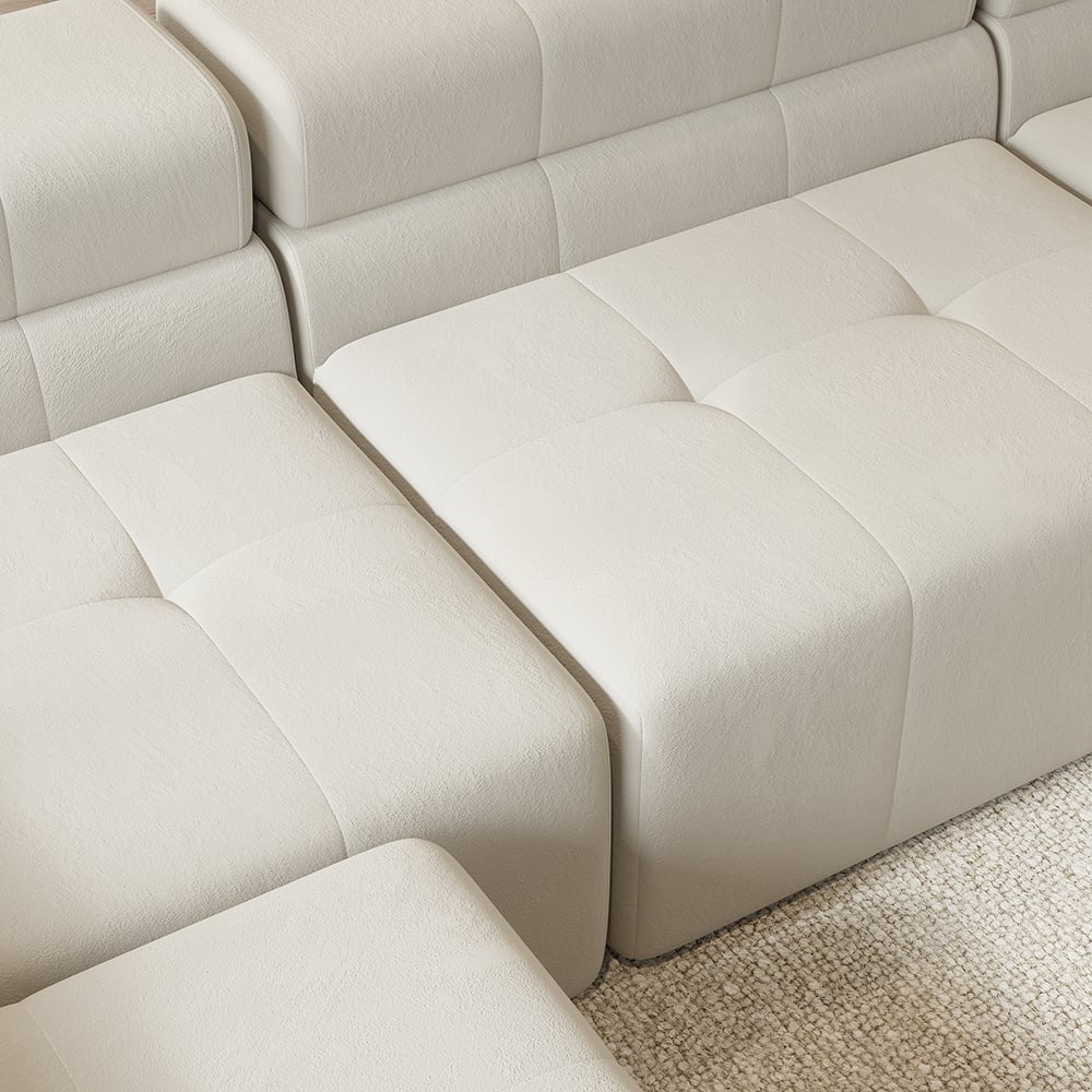 L-Shaped Modern Off White Velvet Modular Sectional Sofa with Chaise Off-White