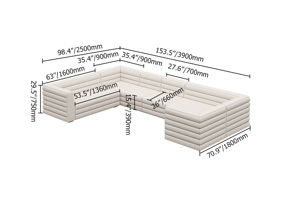 Modern L-Shaped Boucle Modular Sectional Sofa & 4-Seater Sofa White