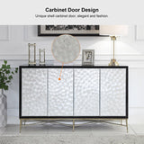 Modern Sideboard Buffet White Natural Shell Surface with Doors & Shelves White & Black