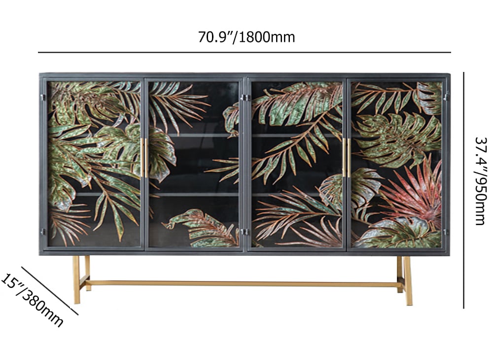 Modern Sideboard Buffet Colored Drawing Surface Tempered Glass Doors 70.9"W x 15"D x 37.4"H