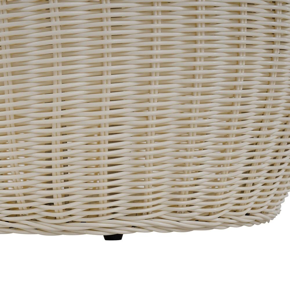 24.4" Plastic Rattan Glass-Top Off White Coffee Table Side Table Off White