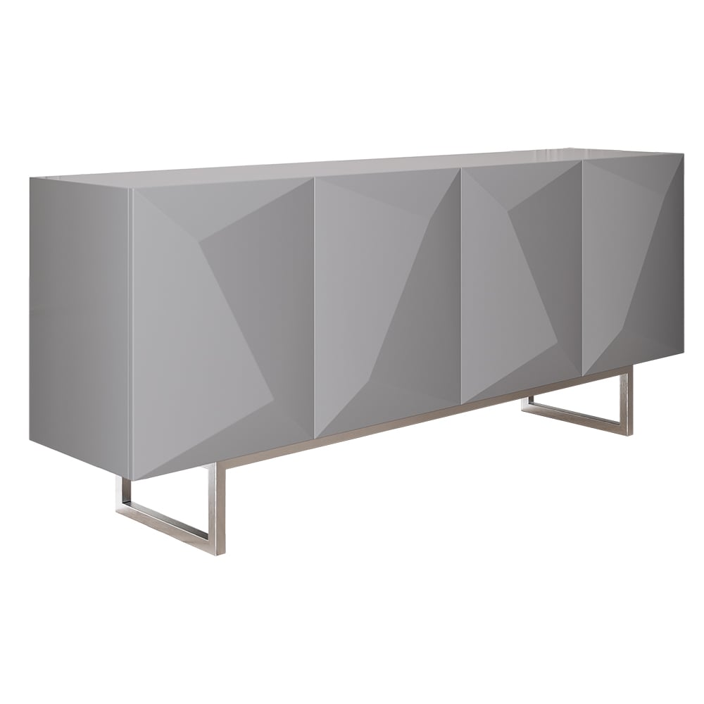 Modern Buffet Sideboard Kitchen Cabinet with 4 Doors Adjustable Shelves Gray