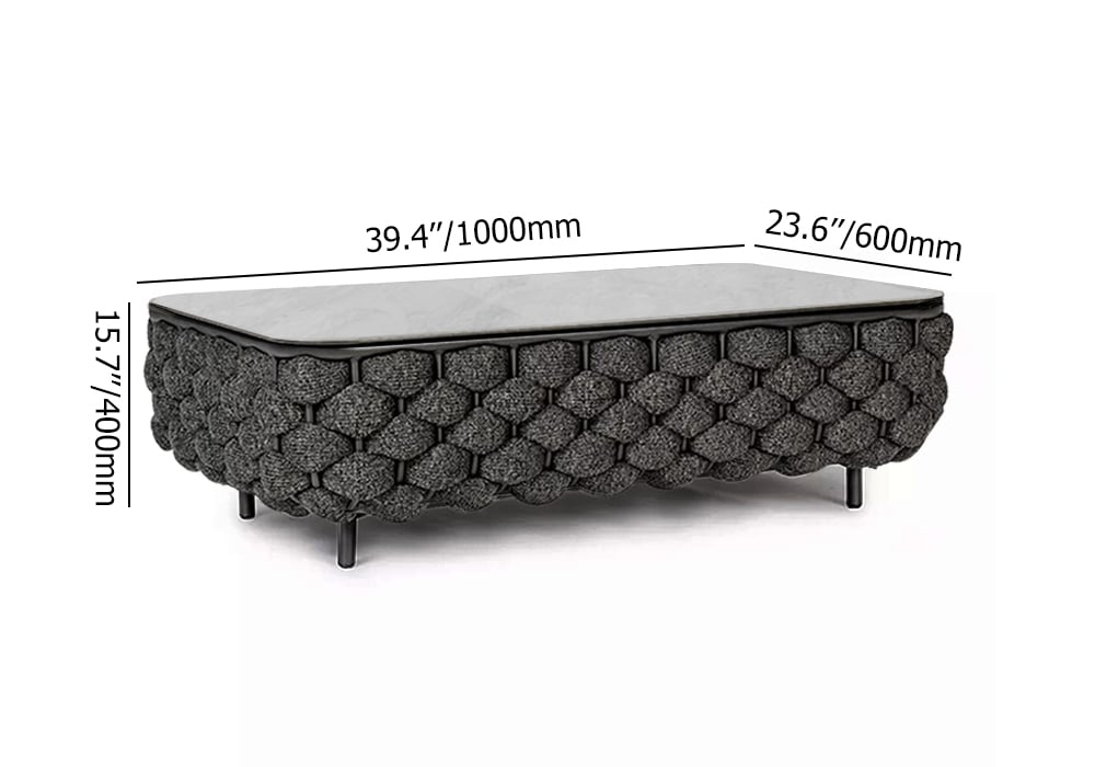 Martic Modern Aluminum & Rope & Faux Marble Top Outdoor Patio Coffee Table Black