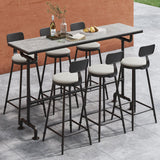 7 Pieces Industrial Metal Outdoor Patio Bar Dining Set with Rectangle Table and Chairs Gray & Black