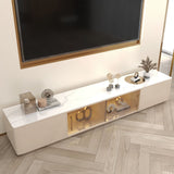 TV Stand Sintered Stone Top 4-Drawer Glass Doors Media Console in Small White