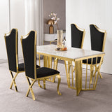 Modern Upholstered Dining Chairs Set of 2 High Back Side Chair Stainless Steel Legs Black & Gold