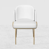 Linenic Modern Dining Chair Modern Cotton&Linen Upholstered Side Chair in Gold White