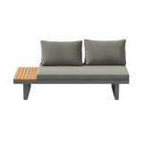 4 Pieces Aluminum Wood Outdoor Sectional Sofa Set for 5 Person with Dining Table in Gray Natural & Gray