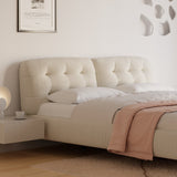 Modern King Floating Tufted Bed Low Profile Cloud Bed Boucle Upholstery Off-White