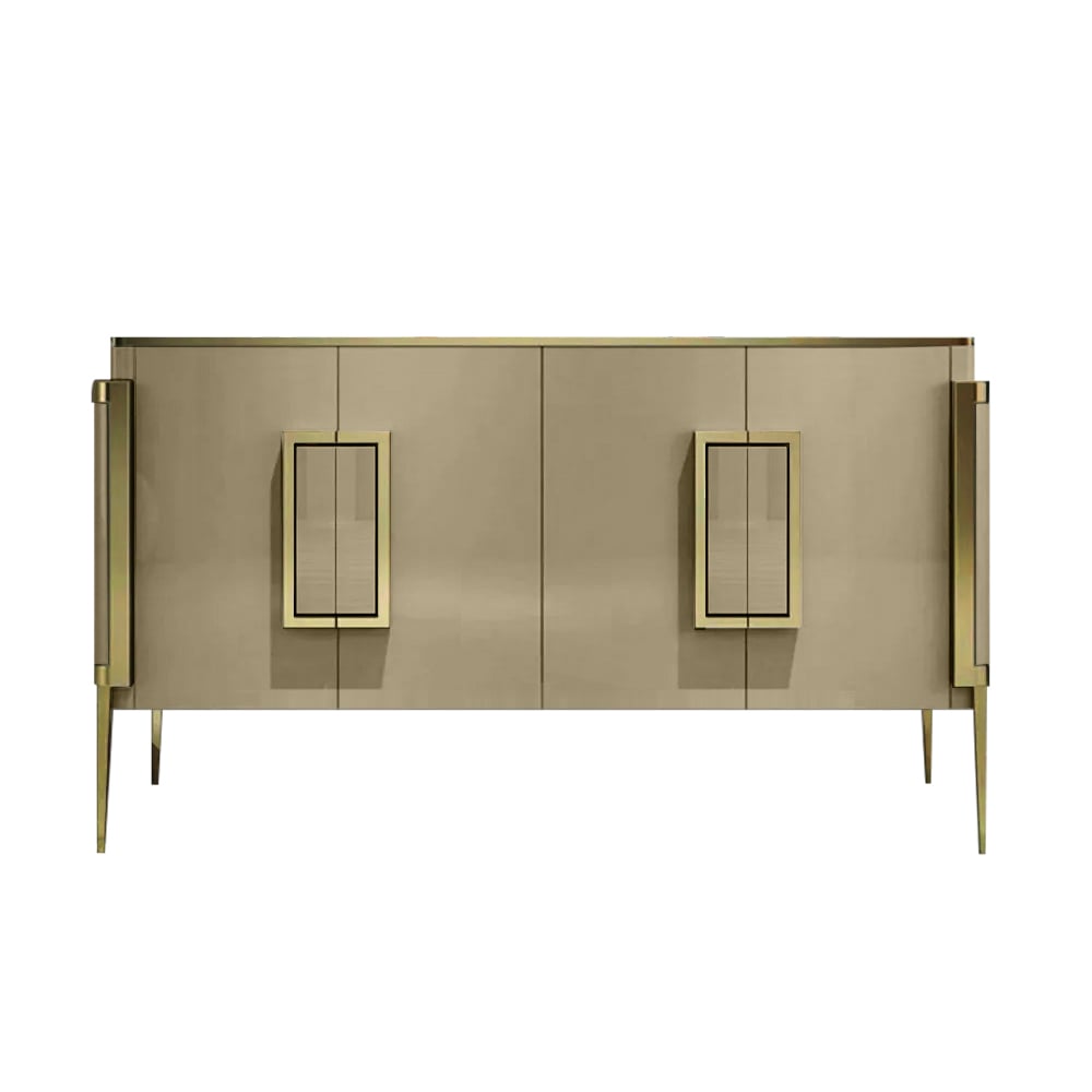 Vectic Modern Gold Sideboard Buffet Tempered Glass Top with 4 Doors & 4 Shelves Gold