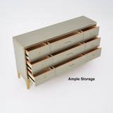 Contemporary 9-Drawer Champagne Bedroom Dresser for Storage in Gold Metal & MDF & Solid Wood & Brass