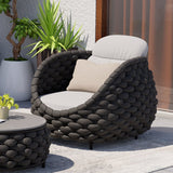 Tatta Modern Outdoor Swivel Chair 360 Degree Rotatable Gray Woven Rope Armchair Sofa Gray & Black