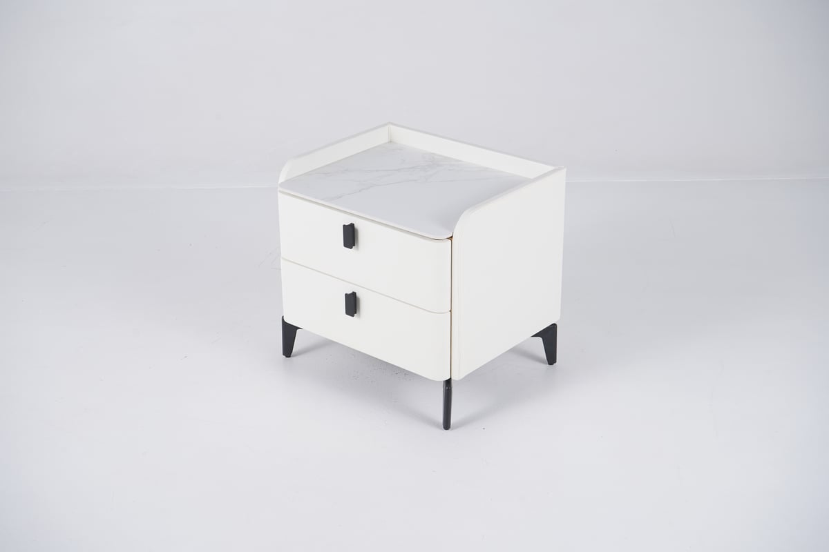 Modern Luxury 2 Drawers Bedroom Nightstand Sintered Stone Bedside Table White