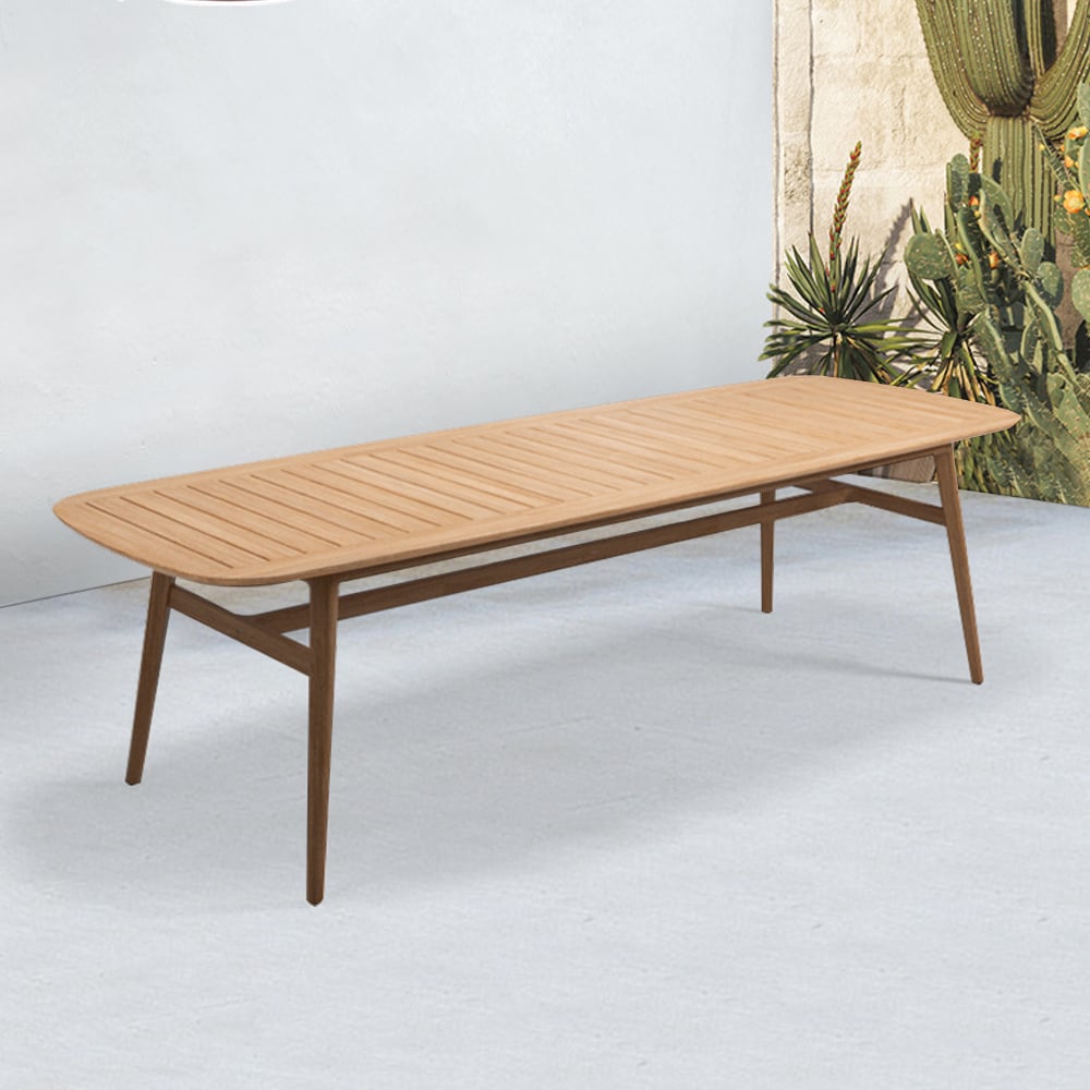 Mid Century Modern 6 - Person Rectangle Wood Outdoor Patio Dining Table in Natural Natural