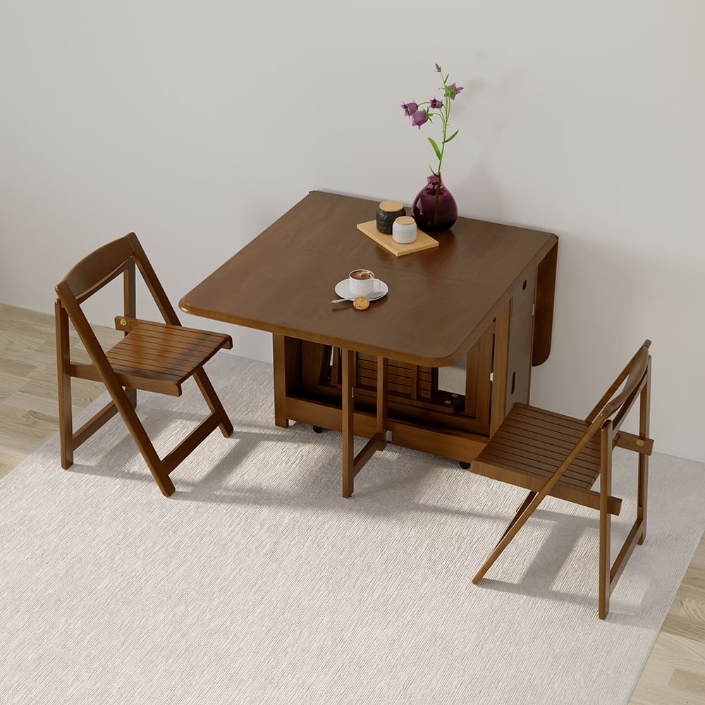 Modern Solid Wood Folding 5 Piece Dining Table Set for 4 Walnut