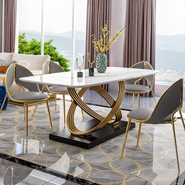 Modern Dining Chair PU Leather Upholstered Stainless Steel Gold Finish Chair (Set of 2) Gold