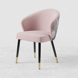 Upholstered Velvet Dining Chair Curved Back Modern Arm Chair Pink