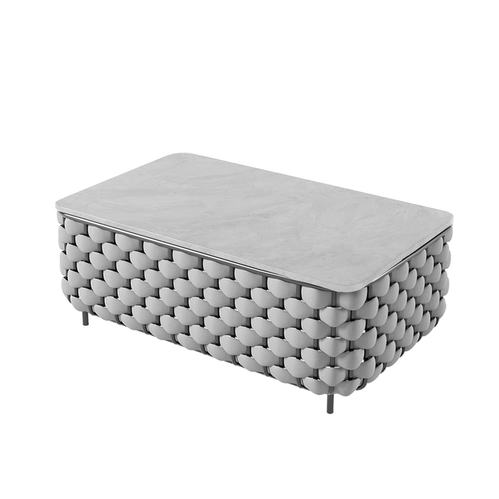 Martic Modern Aluminum & Rope & Faux Marble Top Outdoor Patio Coffee Table Gray