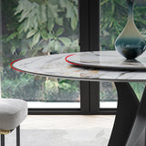 White & Black Sintered Stone Top Round Dining Table with Lazy Susan White