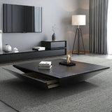 Modern Wood Coffee Table with Storage Square Drum Coffee Table with 1-Drawer Black