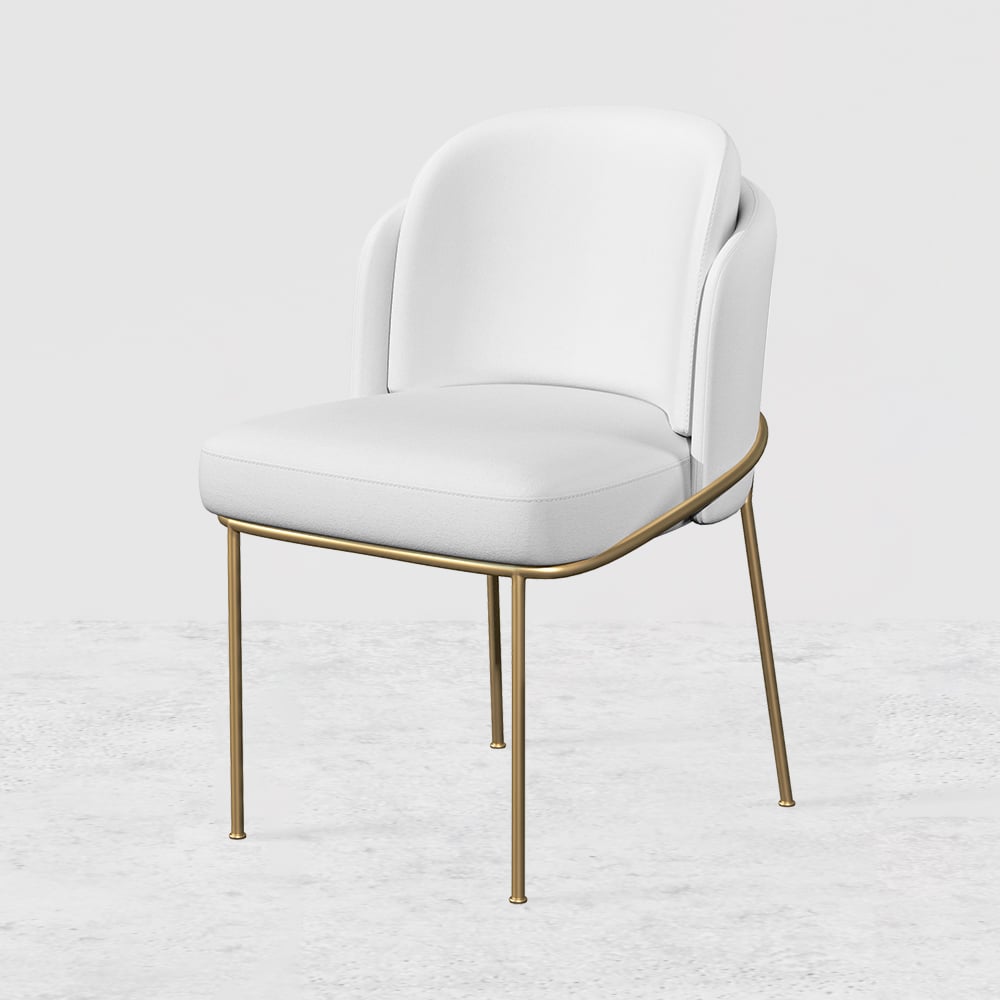 Linenic Modern Dining Chair Modern Cotton&Linen Upholstered Side Chair in Gold White