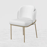 Linenic Modern Dining Chair Modern Cotton&Linen Upholstered Side Chair in Gold White